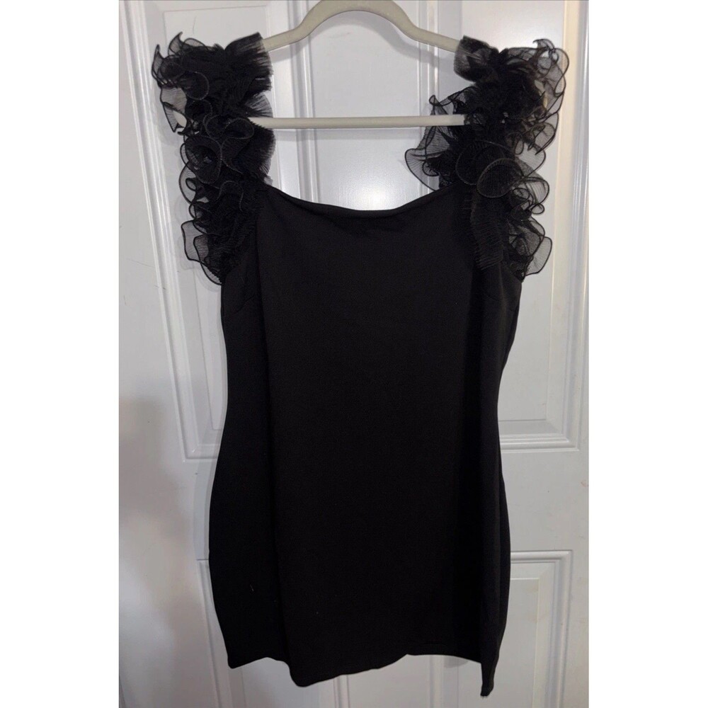 Thirty Thirty LA NWT Black Organza Ruffled Sleeve Bodycon Mini Dress Size 1X